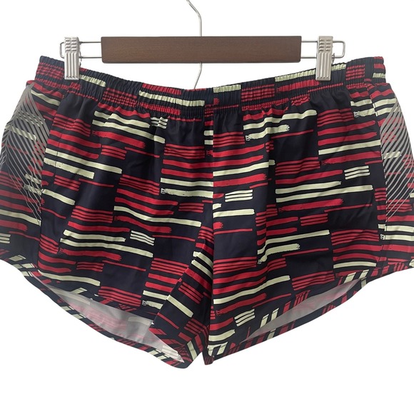 oiselle Pants - Oiselle‎ Mac Roga Running Shorts Womens 8 Red Navy Blue  Print Zipper Pocket